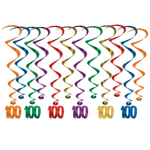 100th Birthday Party Whirls - Bulk 72 Pack