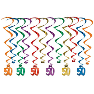 50th Birthday Party Whirls- Multicolor - Bulk 72 Pack