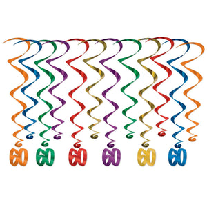 60th Birthday Party Whirls- Multicolor - Bulk 72 Pack