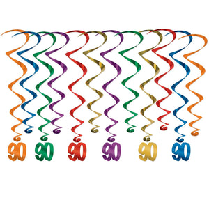 90th Birthday Party Whirls - Bulk 72 Pack