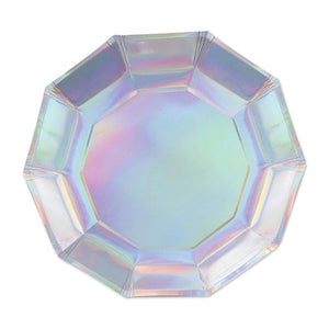 Iridescent Decagon Party Paper Plates 7 inch - Bulk 96 Pack