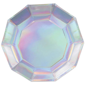 Iridescent Decagon Party Paper Plates 9 inch - Bulk 96 Pack