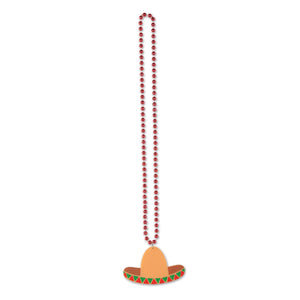 Fiesta Bead Necklaces with Sombrero Medallion - Bulk 12 Pack