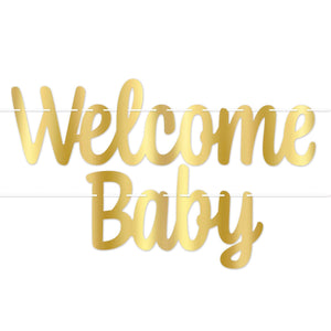 Foil Welcome Baby Streamer - Gold - Bulk 12 Pack