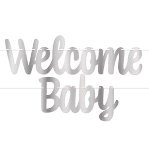 Foil Welcome Baby Streamer - Silver - Bulk 12 Pack