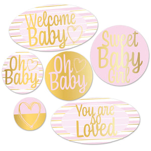 Foil Welcome Baby Cutouts - Girl - Bulk 72 Pack