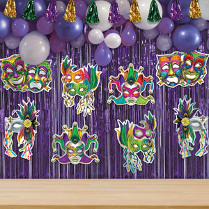 Bulk Foil Mardi Gras Mask Cutouts (Case of 48) by Beistle