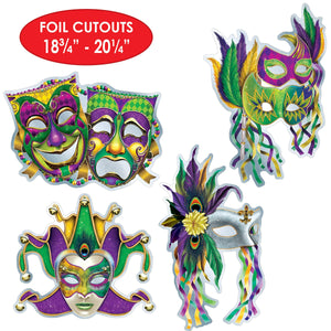 Bulk Foil Mardi Gras Mask Cutouts (Case of 48) by Beistle