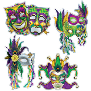 Foil Mardi Gras Mask Cutouts - Bulk 48 Pack