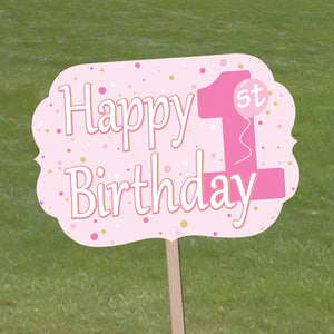 Bulk 1st Birthday Yard Sign - Pink (Case of 6) by Beistle