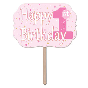 1st Birthday Party Yard Sign - Pink - Bulk 6 Pack