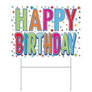 All Weather-Plastic Happy Birthday Party Yard Sign - Bulk 6 Pack