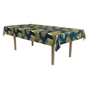 Luau Party Palm Leaf Tablecover- Navy and Gold - Bulk 12 Pack