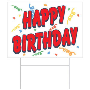 Red-Plastic Happy Birthday Party Yard Sign - Bulk 6 Pack