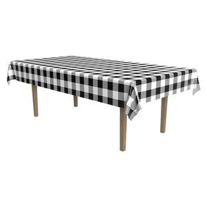 Plaid Party Tablecover - Black/White - Bulk 12 Pack