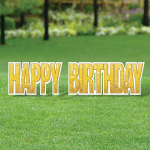 Bulk Plastic Jumbo Happy Birthday Yard Sign Set - Gold (Case of 4) by Beistle