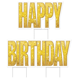 Plastic Jumbo Happy Birthday Yard Sign Set - Gold - Bulk 4 Pack