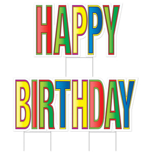 Plastic Jumbo Happy Birthday Yard Sign Set - Multi-Color - Bulk 4 Pack