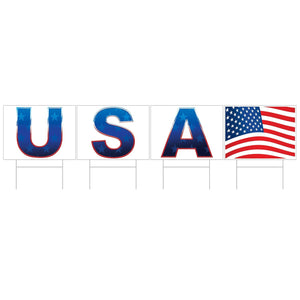 Plastic USA Party Yard Sign - Bulk 6 Pack