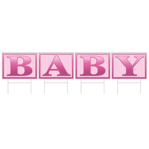 Plastic Baby Yard Sign- Pink - Bulk 6 Pack