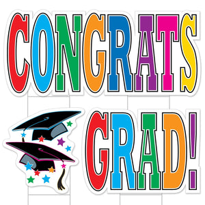 Plastic Jumbo Congrats Grad! Graduation Yard Sign Set - Multi-Color - Bulk 4 Pack