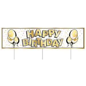 Plastic Jumbo Happy Birthday Party Yard Sign- Gold - Bulk 6 Pack