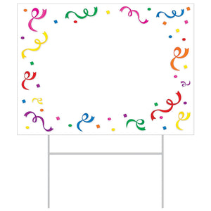 Plastic Blank Party Yard Sign with Confetti - Bulk 6 Pack