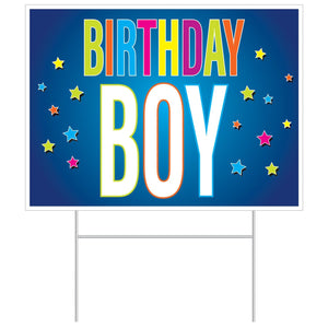 Plastic Birthday Party Boy Yard Sign - Bulk 6 Pack