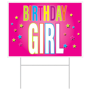 Plastic Birthday Party Girl Yard Sign - Bulk 6 Pack