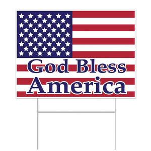 Plastic God Bless America Party Yard Sign - Bulk 6 Pack