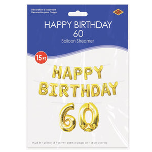 Bulk Happy Birthday  60  Balloon Streamer (Case of 6) by Beistle