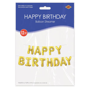 Bulk Happy Birthday Balloon Streamer - Gold (Case of 6) by Beistle