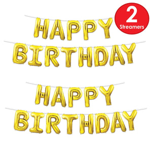 Bulk Happy Birthday Balloon Streamer - Gold (Case of 6) by Beistle