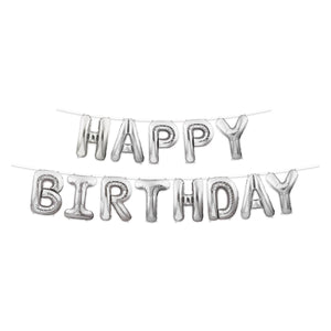 Happy Birthday Party Balloon Streamer - Silver - Bulk 6 Pack