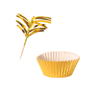 Metallic Party Cupcake Liners & Picks - Gold - Bulk 144 Pack