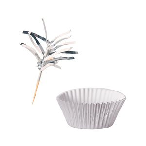 Metallic Party Cupcake Liners & Picks - Silver - Bulk 144 Pack