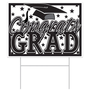 Black Plastic Congrats Grad Yard Sign - Bulk 6 Pack