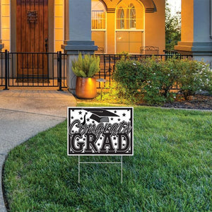 Beistle Bulk Black Plastic Congrats Grad Yard Sign - 6 Pack