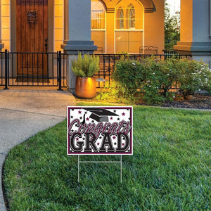 Beistle Bulk Burgundy Plastic Congrats Grad Yard Sign - 6 Pack