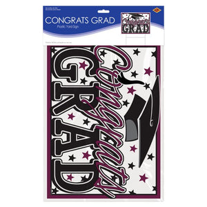 Beistle Bulk Burgundy Plastic Congrats Grad Yard Sign - 6 Pack