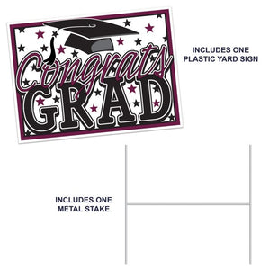 Beistle Bulk Burgundy Plastic Congrats Grad Yard Sign - 6 Pack