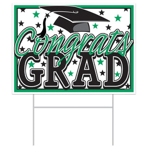 Plastic Green Congrats Grad Graduation Party Yard Sign - Bulk 6 Pack