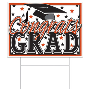 Orange Plastic Congrats Grad Yard Sign - Bulk 6 Pack