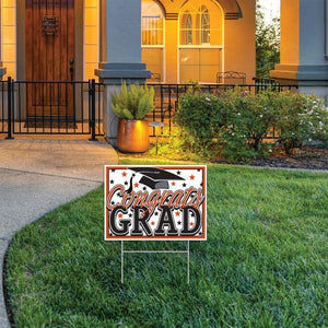 Beistle Bulk Orange Plastic Congrats Grad Yard Sign - 6 Pack