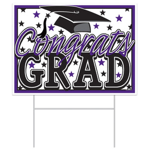 Purple Plastic Congrats Grad Yard Sign - Bulk 6 Pack