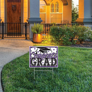 Beistle Bulk Purple Plastic Congrats Grad Yard Sign - 6 Pack