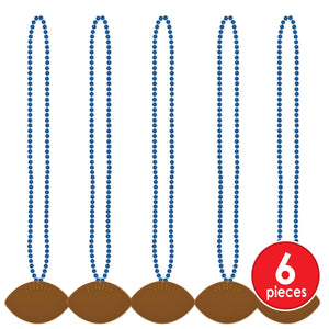 Bulk Blue Bead Necklaces with Football Medallion (Case of 12) by Beistle