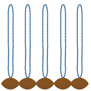 Bulk Blue Bead Necklaces with Football Medallion (Case of 12) by Beistle