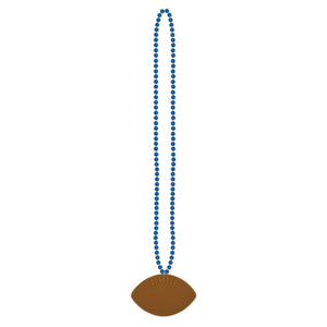 Blue Party Bead Necklaces with Football Medallion - Bulk 12 Pack