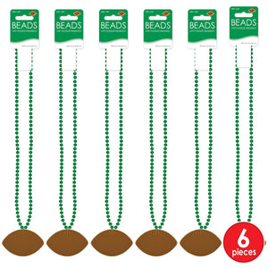 Bulk Green Bead Necklaces with Football Medallion (Case of 12) by Beistle